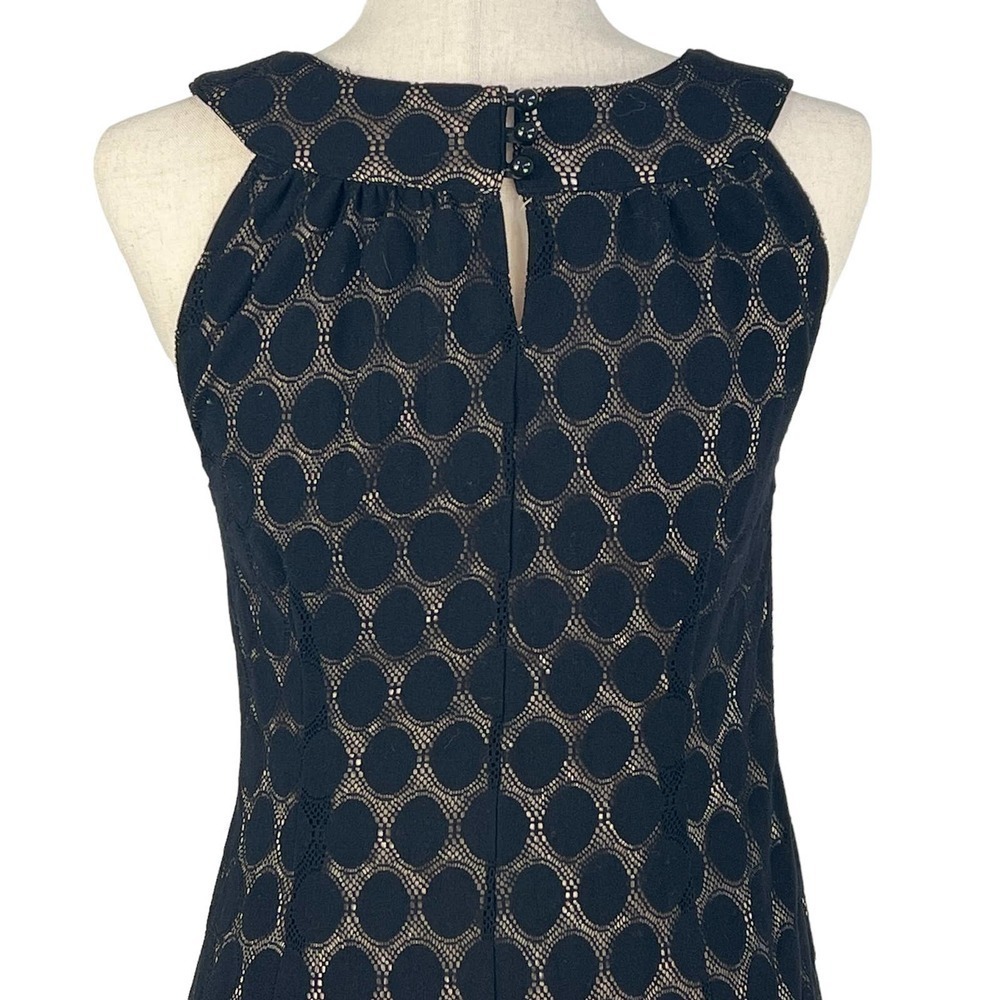 Agb SLEEVELESS POLKA DOT LACE OVERLAY ROUND NECK SHIFT DRESS BLACK/BEIGE 16 EUC - Picture 8 of 15